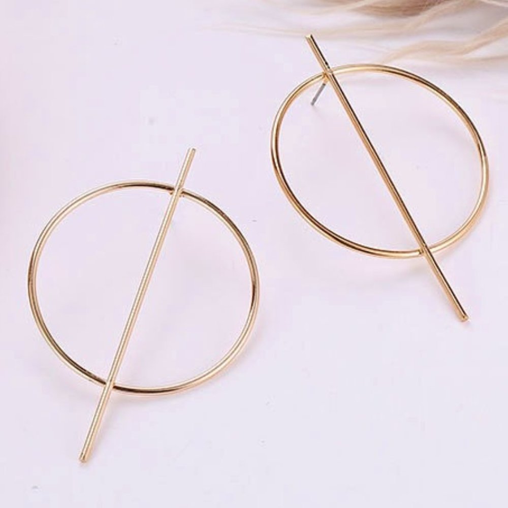 Geo Circle Drop Bar Earrings